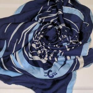 Vintage 1960s Linea Cruise Lines Scarf Blue and White Ocean Swirl